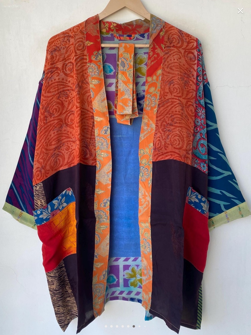 Bohemian Patchwork Kimono Jacket in Orange & Blue